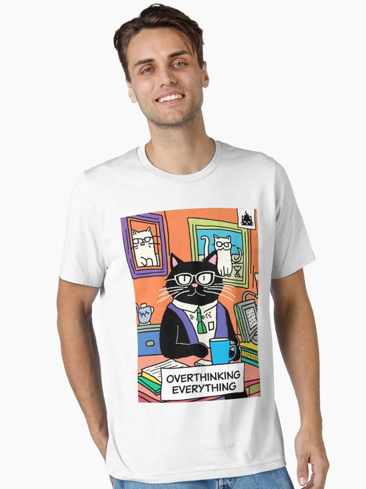 Overthinking Everything - Sarcastic Exhausted Cat Illustration
