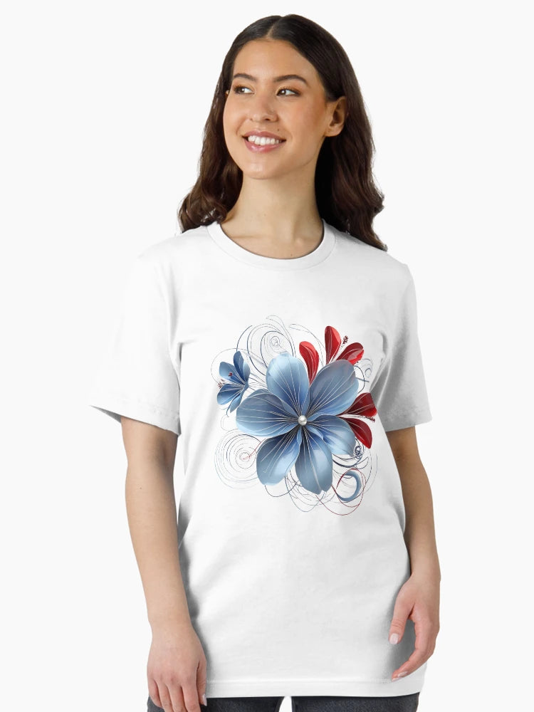 3D lacey blue & red flower