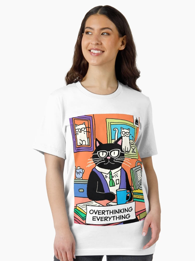 Overthinking Everything - Sarcastic Exhausted Cat Illustration