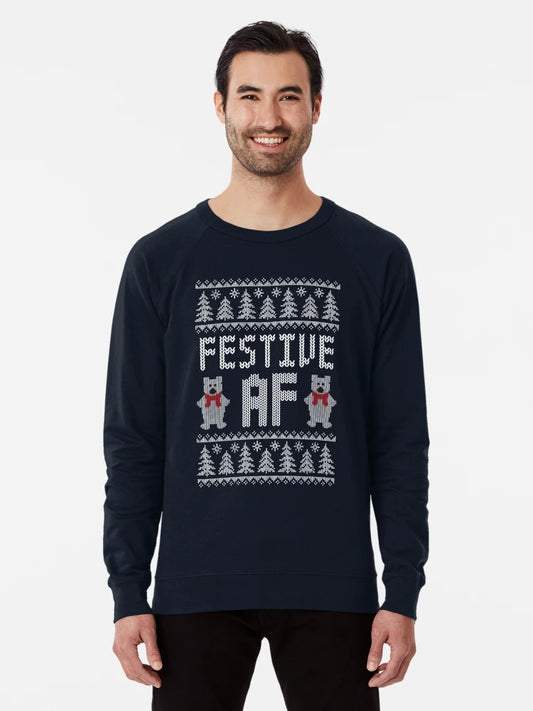 Festive AF - Funny Ugly Christmas Sweater - Polar Bears