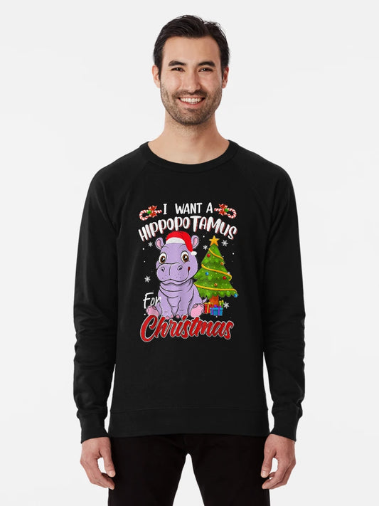 I Want A Hippopotamus For Christmas Funny Hippo Pajamas Xmas T-Shirt.