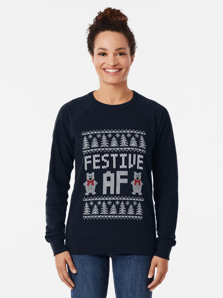 Festive AF - Funny Ugly Christmas Sweater - Polar Bears