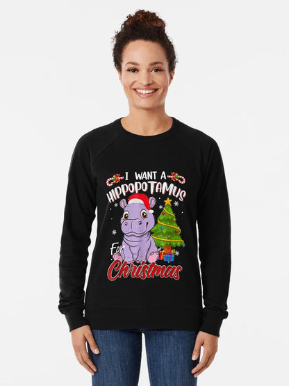 I Want A Hippopotamus For Christmas Funny Hippo Pajamas Xmas T-Shirt.