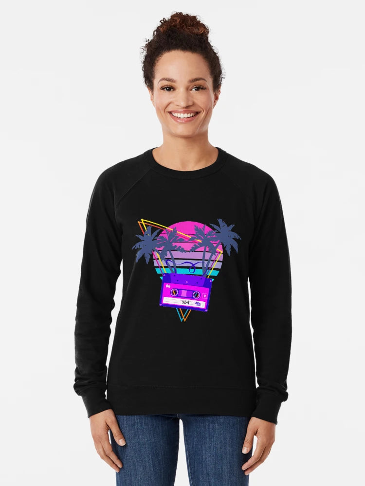 90s Vaporwave Sunset Cassette Tape in Outrun Synthwave style design