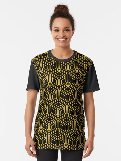 3D Effect Geometric Pattern - Gold Abstract Cubes