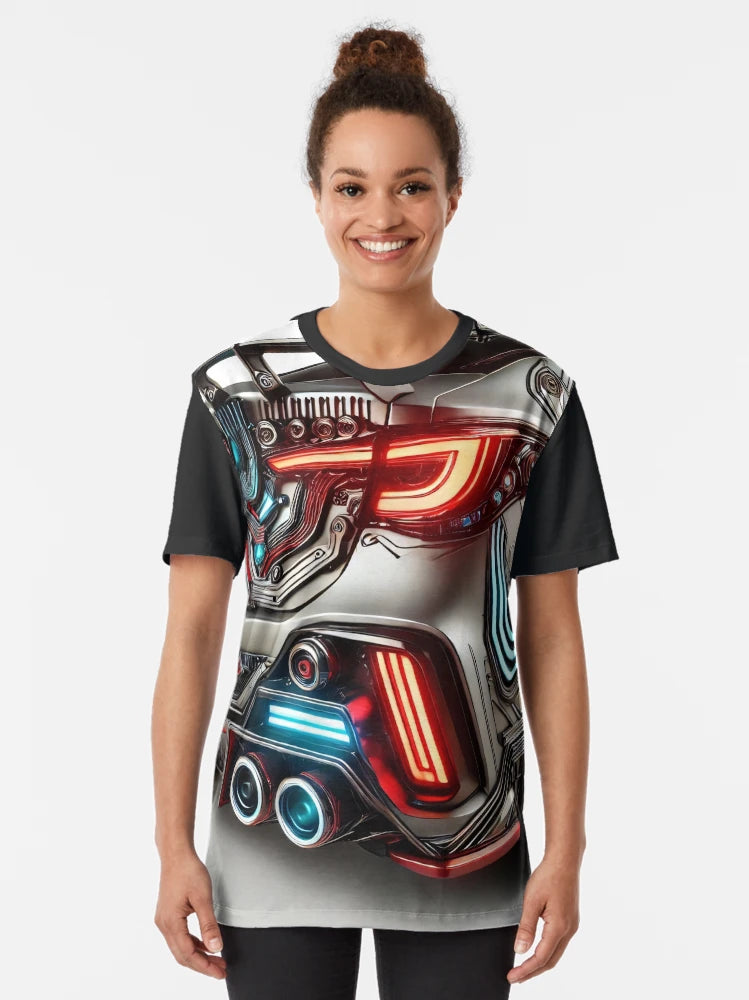 A futuristic car with a sleek design, glowing lights, and intricate mechanical details