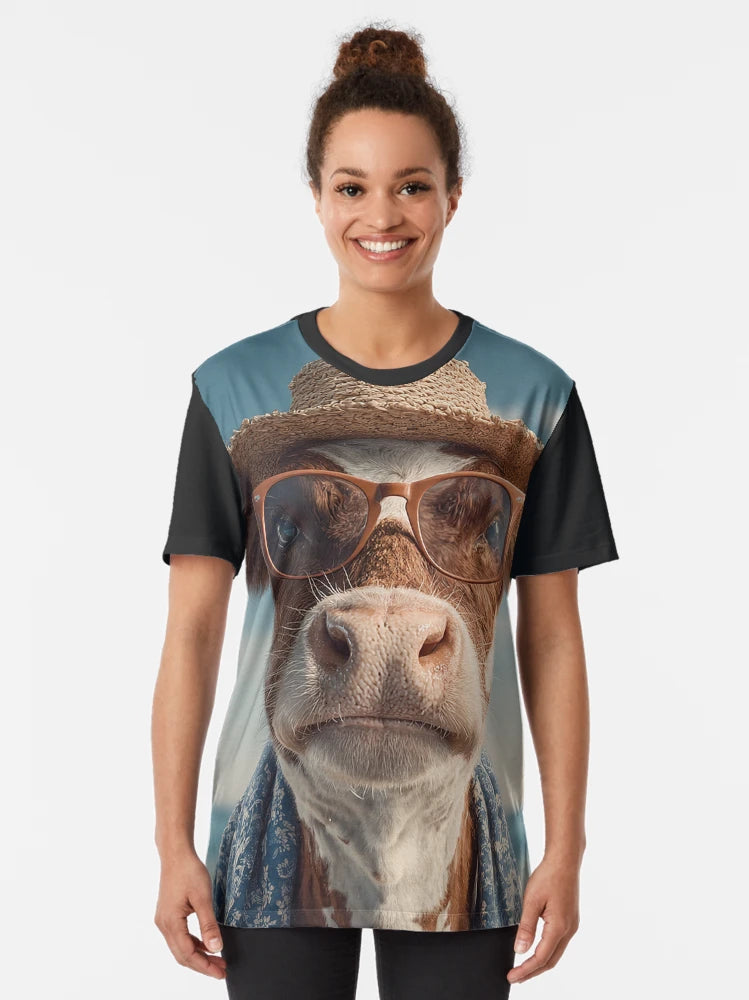 A cow in a hat and glasses