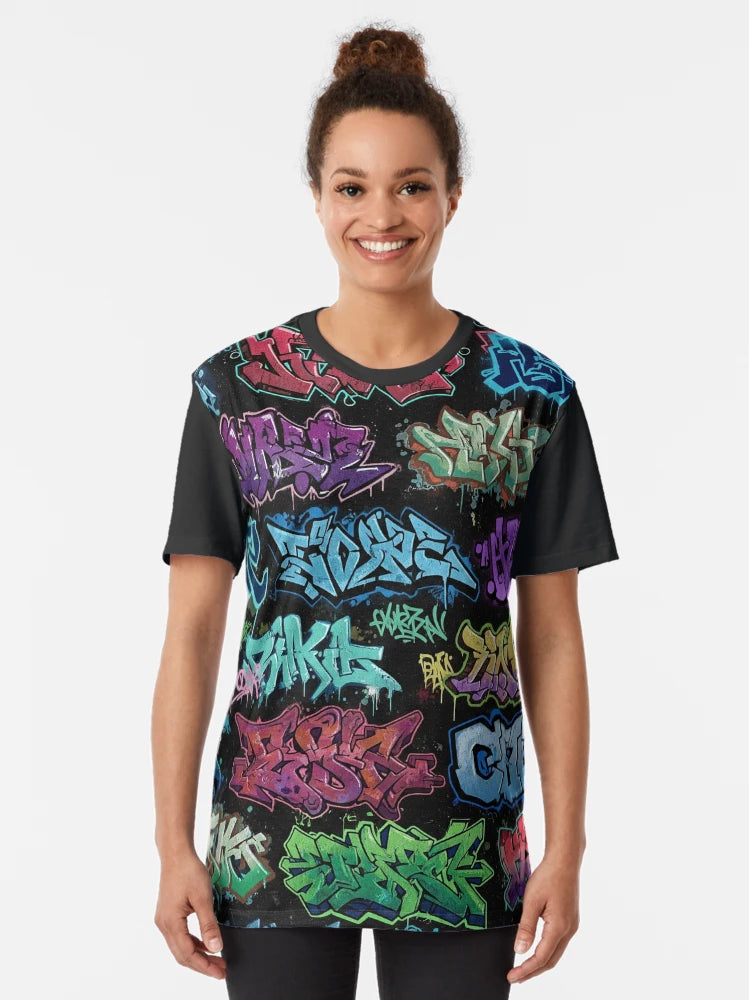 3D Graffiti Tags: European & American Style on Black Wall