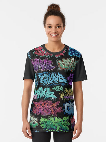 3D Graffiti Tags: European & American Style on Black Wall