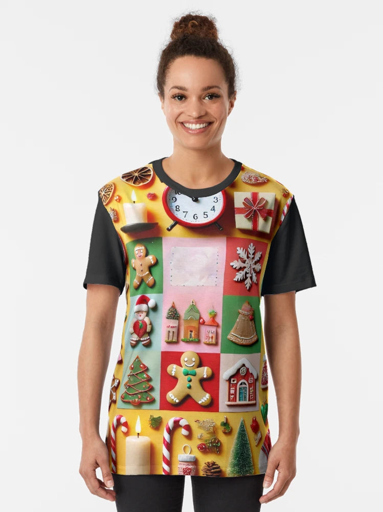 A festive collage of Christmas decorations, treats, and ornaments on a bright yellow background