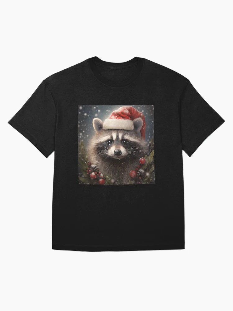 Adorable Christmas Raccoon Wearing a Santa Hat