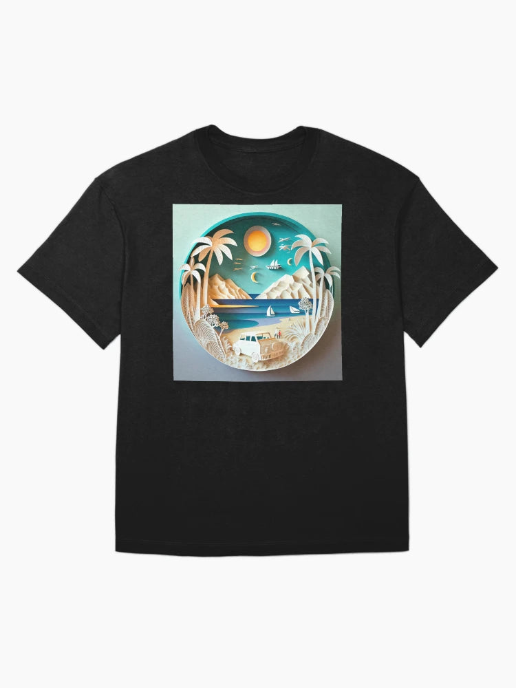 3D Effect Papercut Art - Beach Scene