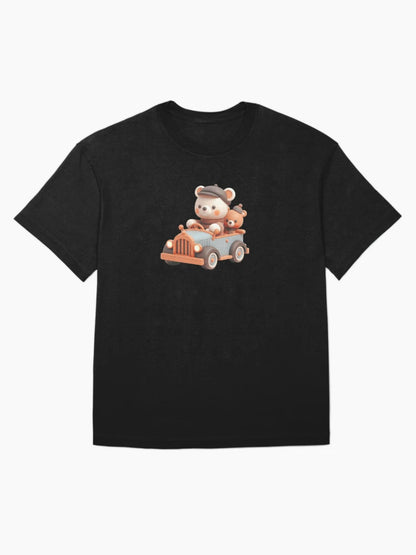 3D Mother Bear and Baby Bear Riding a Car, Cute Bear Riding a Car, Adorable Kawaii Bear Riding a Car