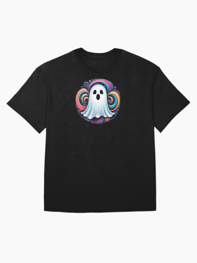 a little ghost with colorful swirls
