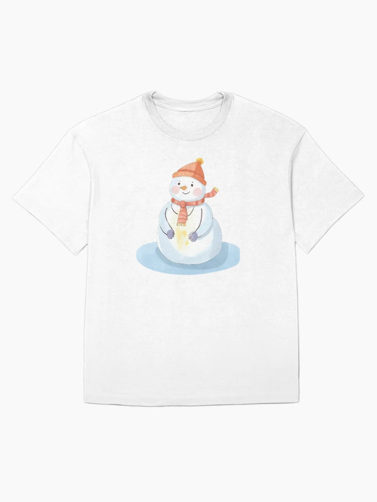 A melting snowman with a silly face and a sign that says “Too Hot To Handle”, cute and funny sticker, cartoon style, transparent background, bold outline
