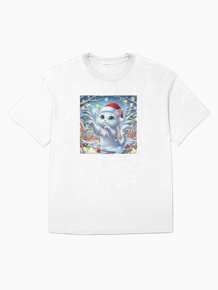 Adorable Christmas Cat in Snowy Village - Festive Winter Wonderland Feline