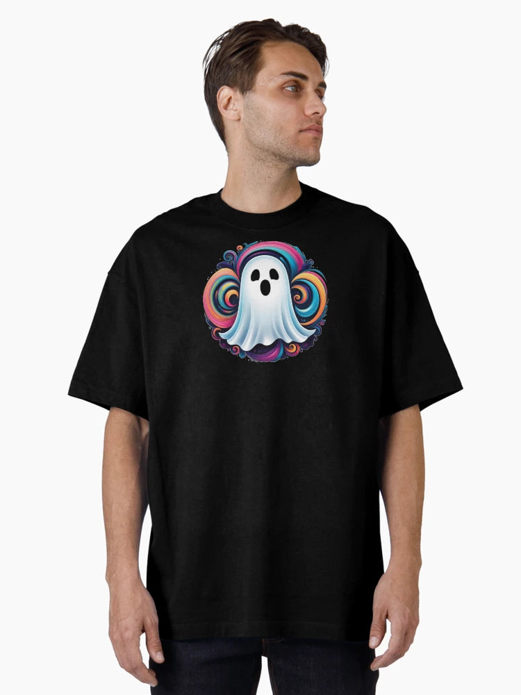 a little ghost with colorful swirls