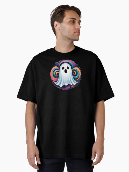 a little ghost with colorful swirls