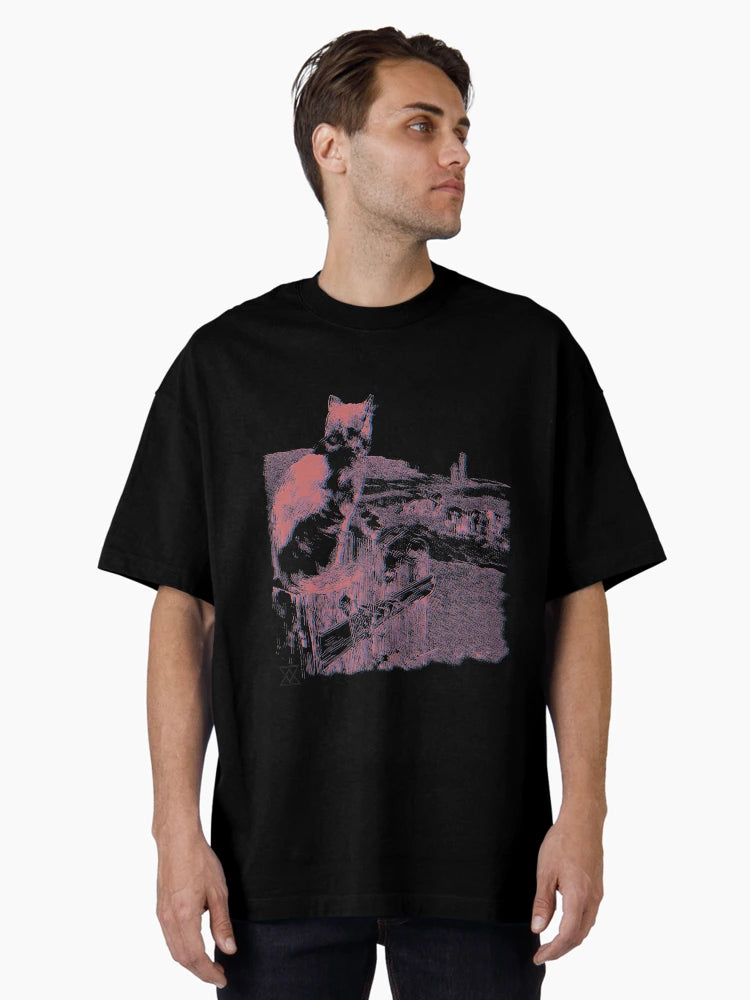 3D Red and Blue Cat Scene | Cat On Fence Post In Country