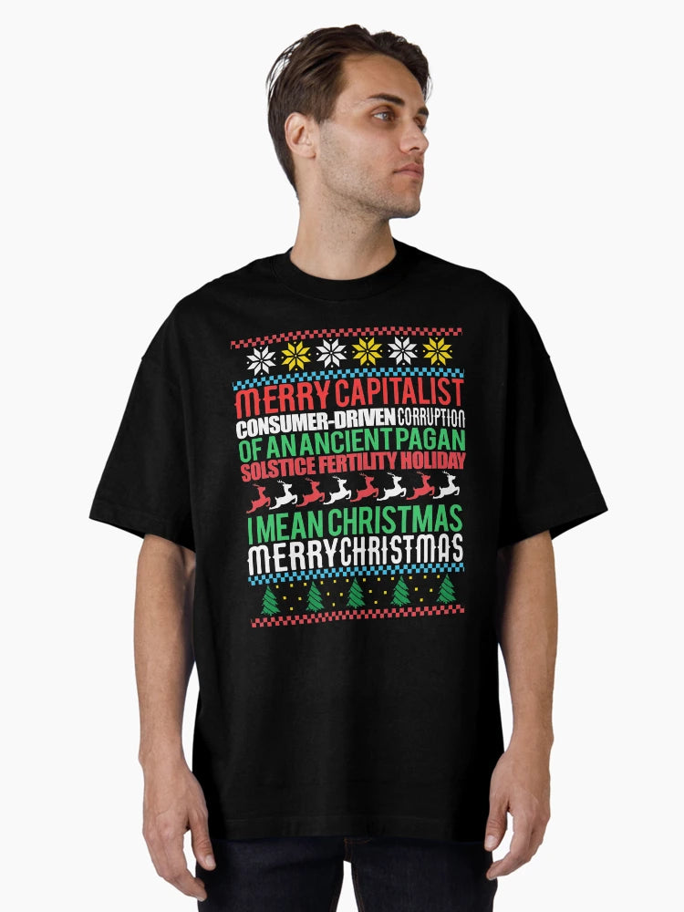MERRY CAPITALIST CONSUMER-DRIVEN CORRUPTION OF AN ANCIENT PAGAN SOLSTICE FERTILITY HOLIDAY. I mean Christmas. MERRY CHRISTMAS Ugly Xmas Sweater Meme
