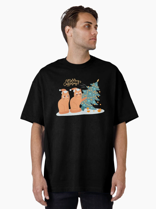 Merry Catmas Two Cats Christmas Cat Funny Cat Pushing Christmas Tree Over