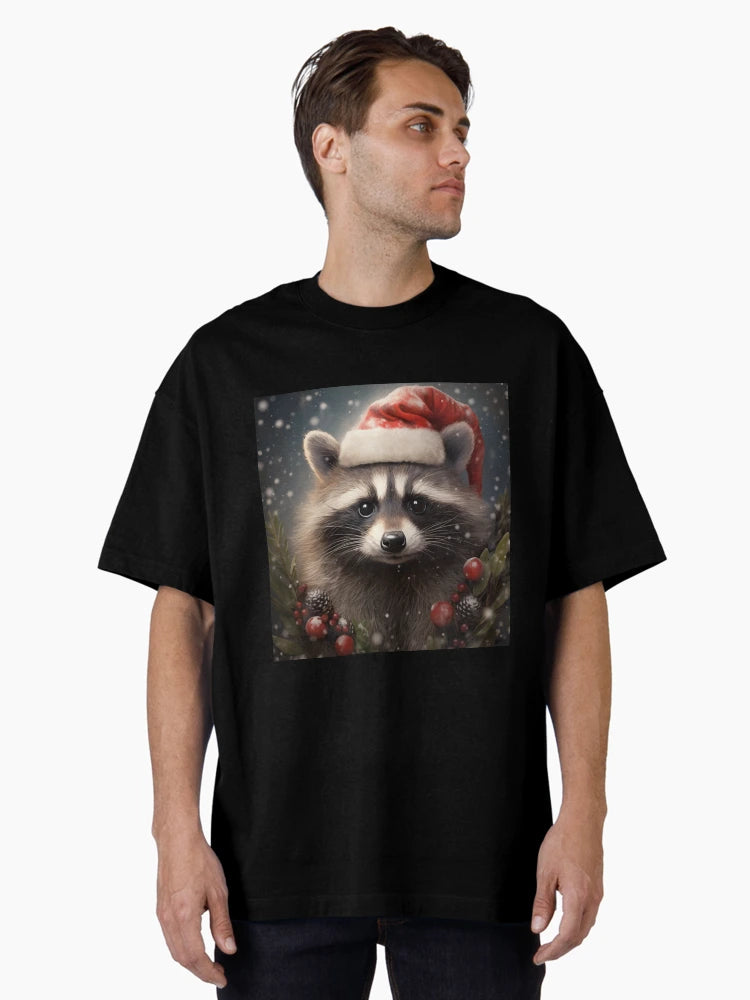 Adorable Christmas Raccoon Wearing a Santa Hat