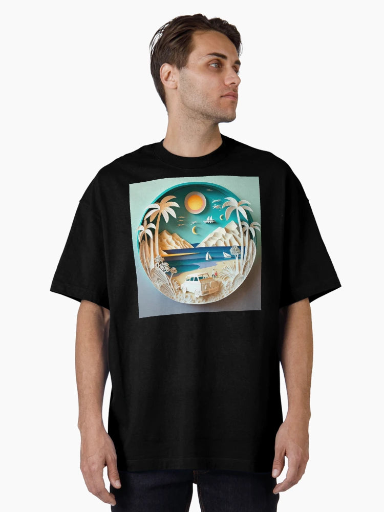 3D Effect Papercut Art - Beach Scene