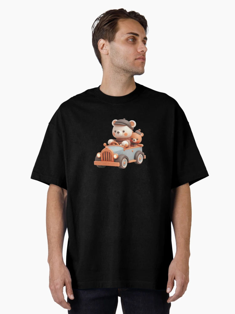 3D Mother Bear and Baby Bear Riding a Car, Cute Bear Riding a Car, Adorable Kawaii Bear Riding a Car