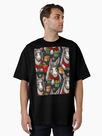 A Herd of Donkeys: A busy pattern featuring a herd of donkeys loaded with Christmas gifts.