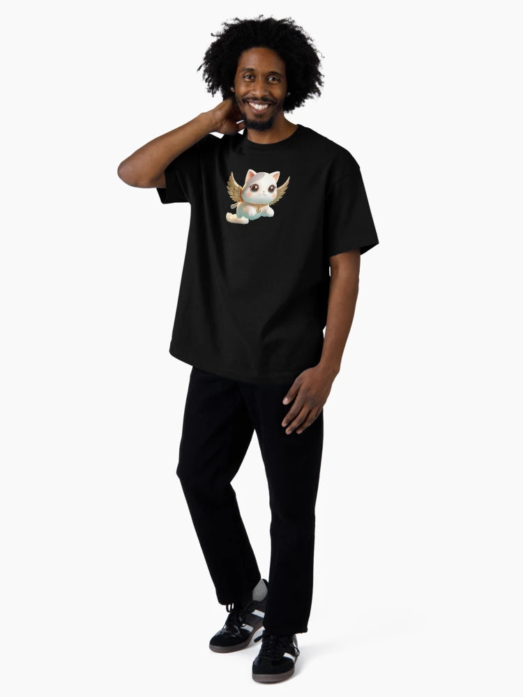 3D Cute Cat with Golden Wings, Kawaii Cat with Wings, Adorable Cute Cat