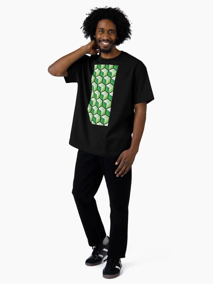 3D GREEN CUBE GEOMETRIC PATTERN on BLACK Background (v1GREEN on BLACK) ©