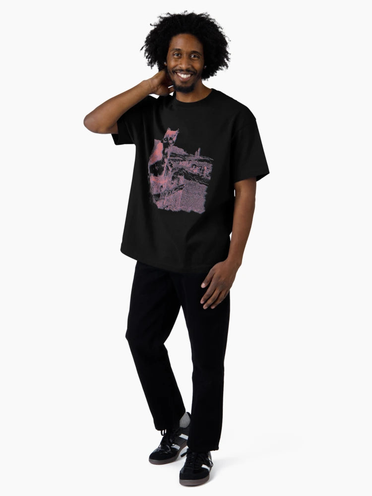 3D Red and Blue Cat Scene | Cat On Fence Post In Country