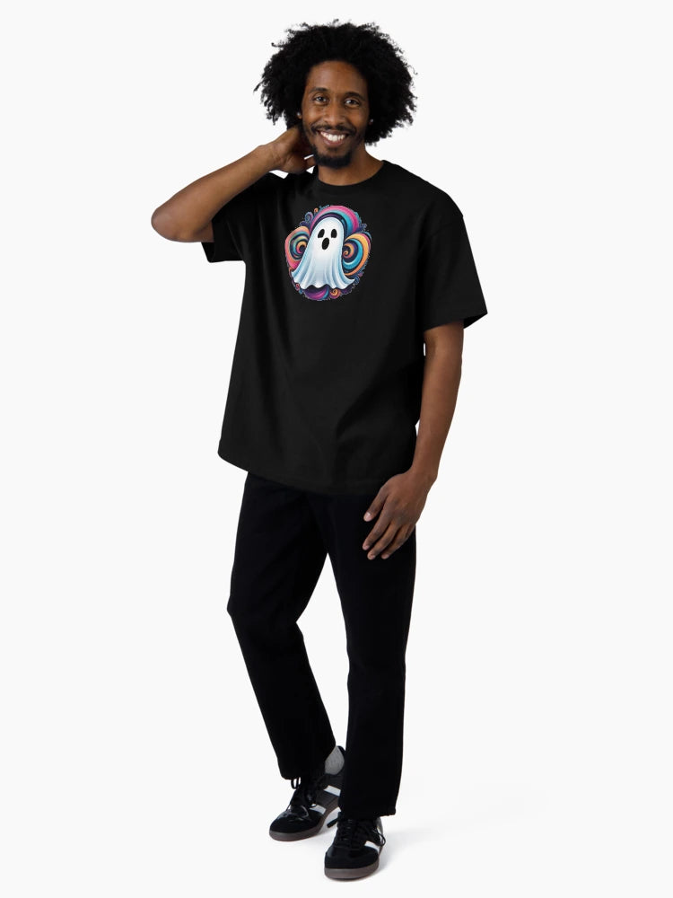 a little ghost with colorful swirls