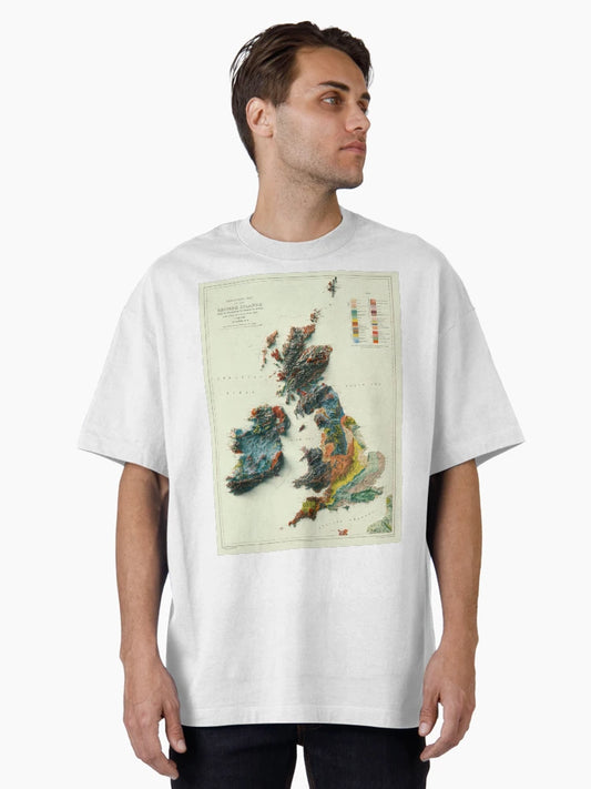 1912 3D Ireland, British Islands and England Geological Relief Map digitally rendered