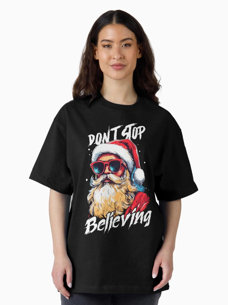 Don't Stop Believing Cool Santa with Sunglasses Funny Xmas