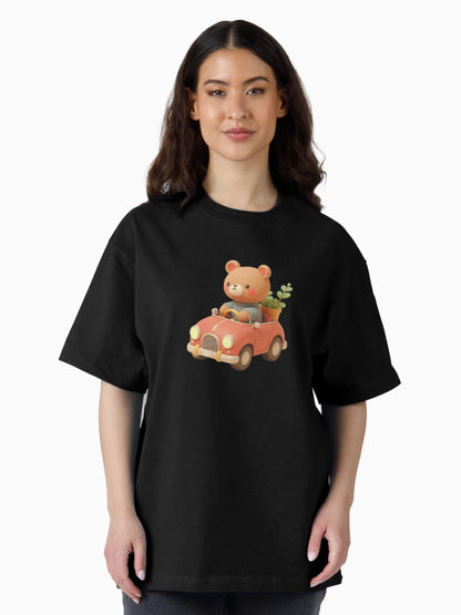 3D Baby Bear Riding a Car, Cute Bear Riding a Car, Adorable Kawaii Bear Riding a Car