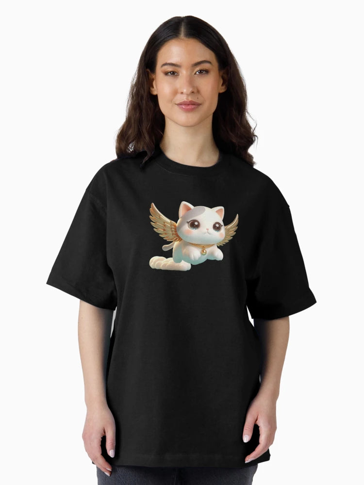 3D Cute Cat with Golden Wings, Kawaii Cat with Wings, Adorable Cute Cat