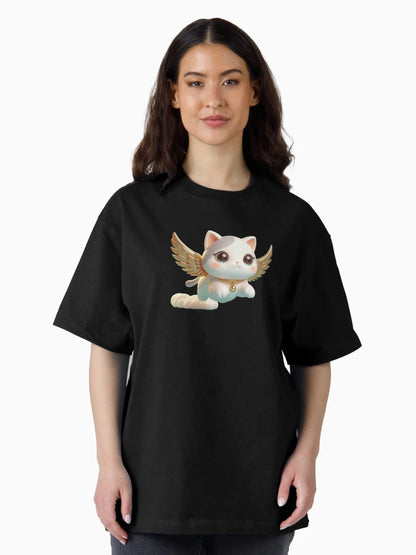 3D Cute Cat with Golden Wings, Kawaii Cat with Wings, Adorable Cute Cat