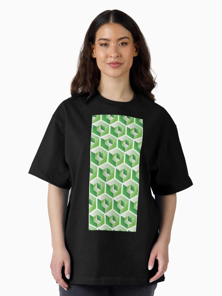 3D GREEN 'CUBE in CUBE' GEOMETRIC PATTERN ILLUSION on White Background (Cube v3 GREEN on WHITE) ©