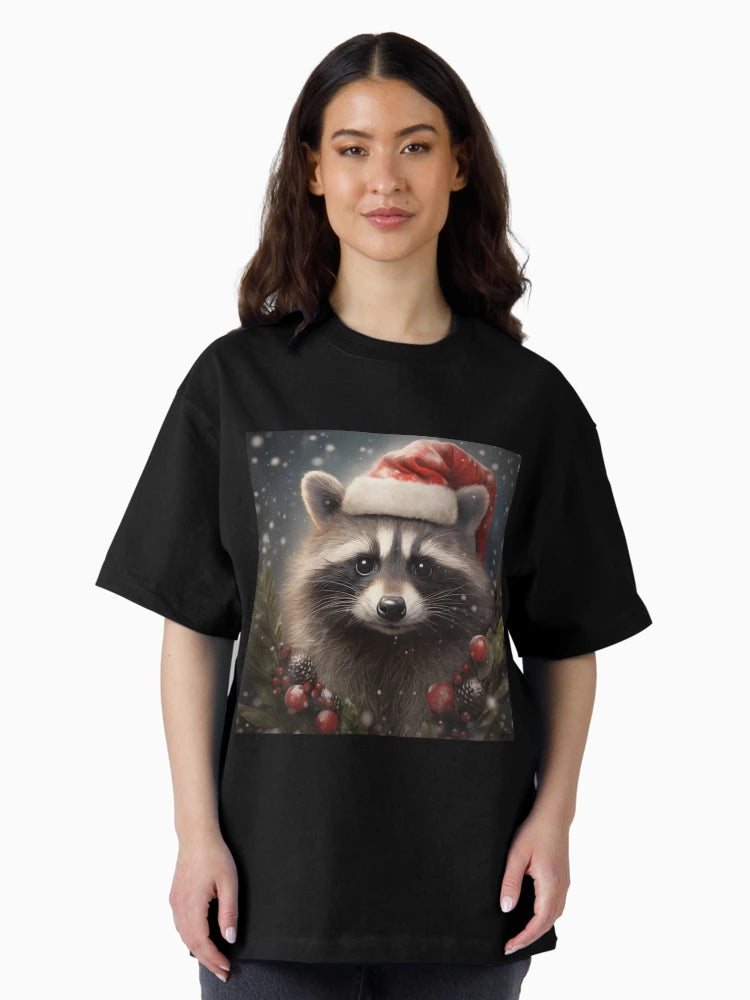 Adorable Christmas Raccoon Wearing a Santa Hat