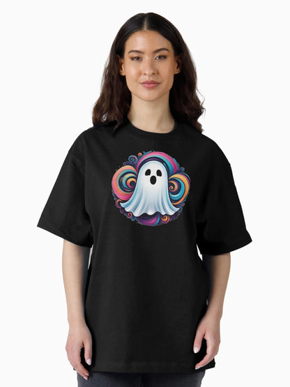 a little ghost with colorful swirls