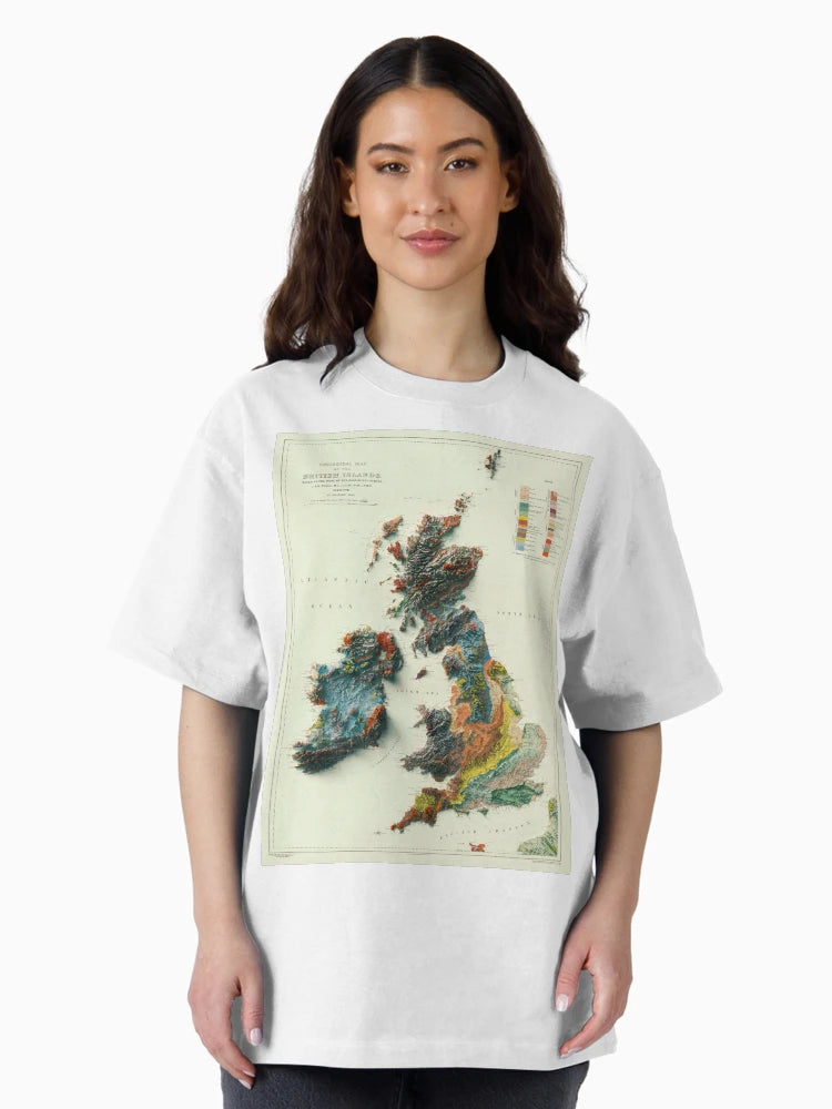 1912 3D Ireland, British Islands and England Geological Relief Map digitally rendered