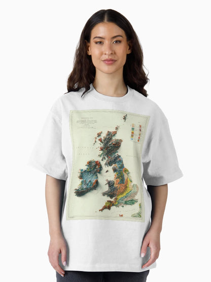 1912 3D Ireland, British Islands and England Geological Relief Map digitally rendered