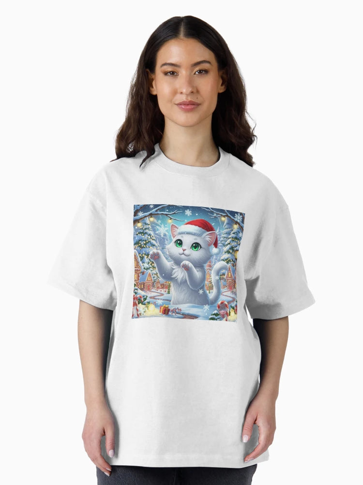 Adorable Christmas Cat in Snowy Village - Festive Winter Wonderland Feline