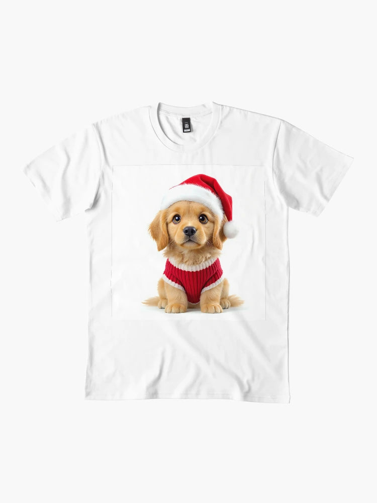 Adorable Golden Retriever Puppy in Santa Hat – Cute Christmas Dog Art