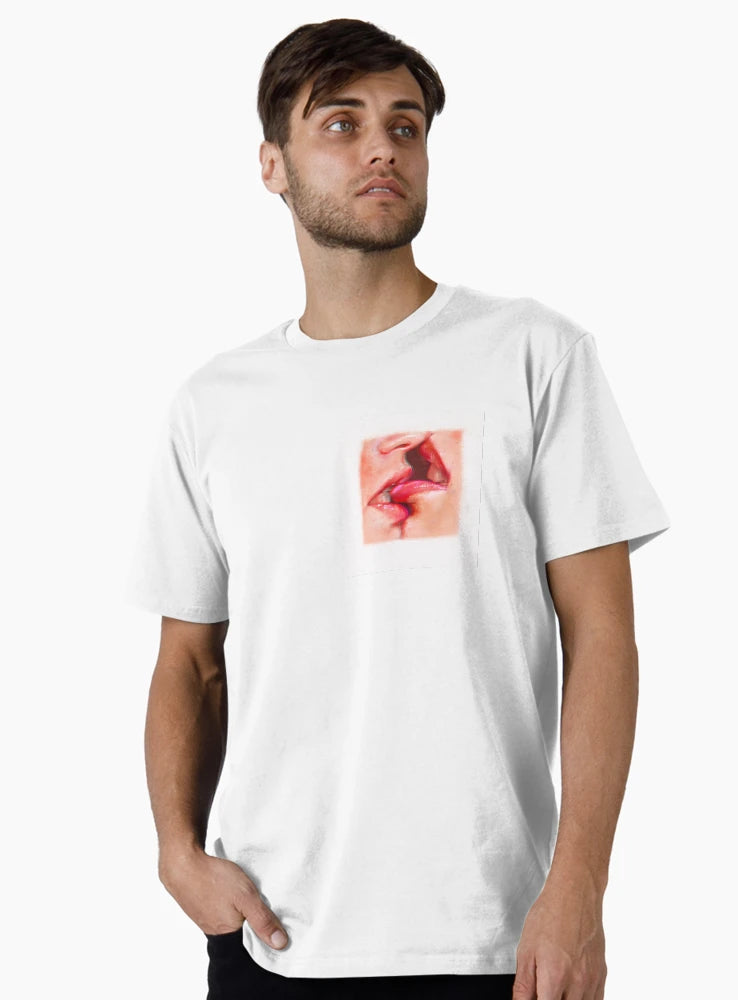 Drawing with rich paints, touching lips with a 3d effect. Kiss lips