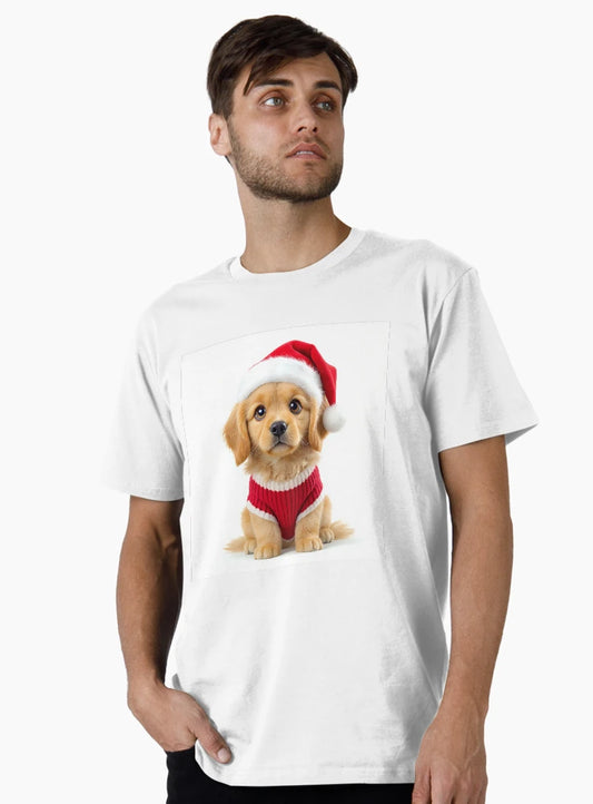 Adorable Golden Retriever Puppy in Santa Hat – Cute Christmas Dog Art