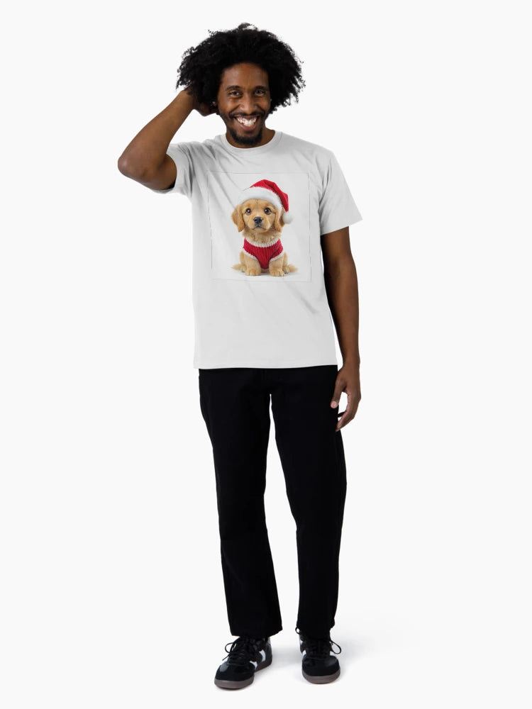 Adorable Golden Retriever Puppy in Santa Hat – Cute Christmas Dog Art