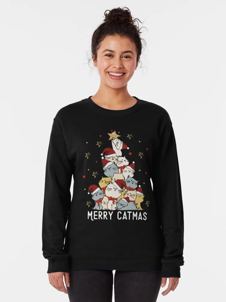 Merry Catmas Christmas Tree Cat Mountain Cute Cats in Santa hat