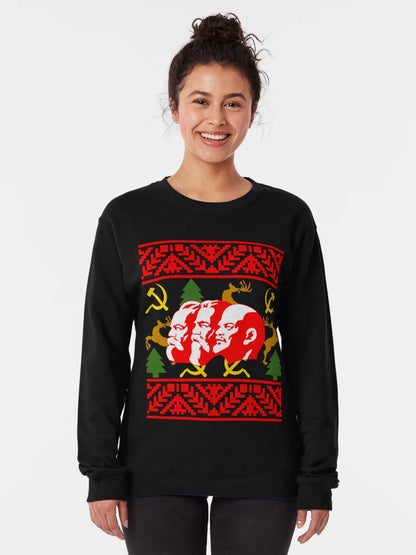 A Communist Ugly Christmas Sweater Featering Marx, Lenin, and Engels Funny Christmas